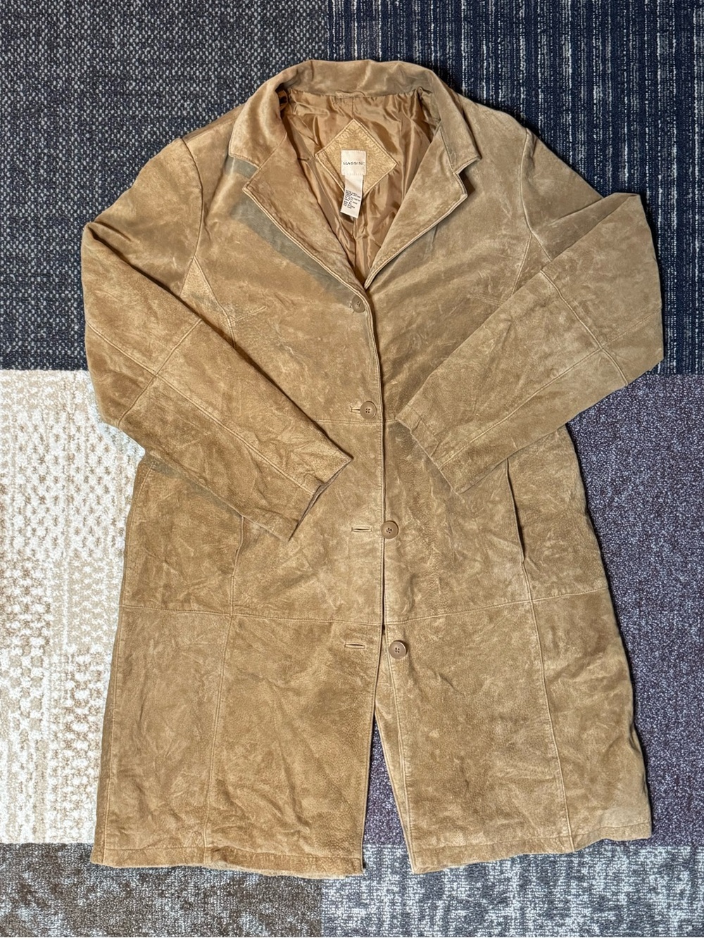 Massini Tan Suede Button-Front Trench Coat